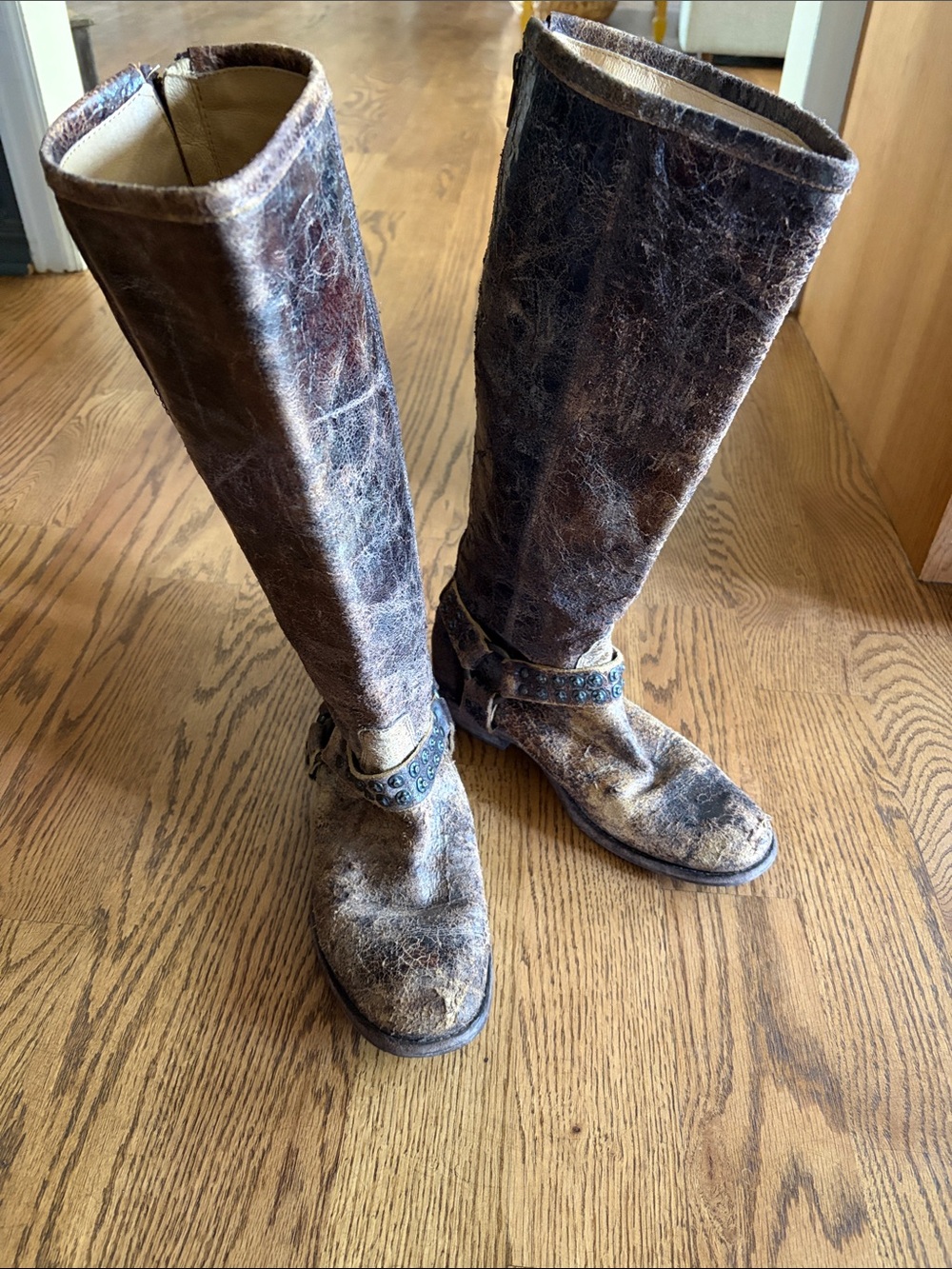 Frye Brown Distressed Tall Leather Riding Boots